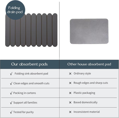 24"×16" Grey Stone Dish Drying Mats for Kitchen Counter, Large Quick Dry Collapsible Eco-Friendly Super Absorbent Diatomaceous Earth Heat-resistant Mat for Dishes Bottles Cups, Match Any Countertop