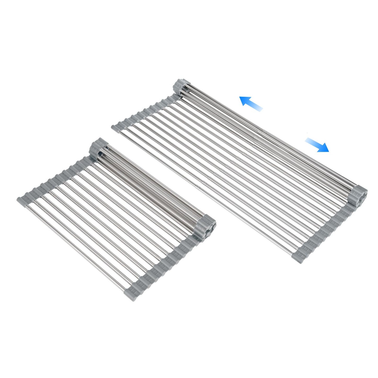 Large Telescopic Drain Rack Roll Up Rack Heat-Resistant Dish Drainer Kitchen Sink Rack Over The Sink Dish Drying Rack Stainless Steel Dish Rack (18 Tube 21.25''x12.79'')
