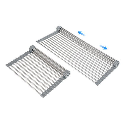 Large Telescopic Drain Rack Roll Up Rack Heat-Resistant Dish Drainer Kitchen Sink Rack Over The Sink Dish Drying Rack Stainless Steel Dish Rack (18 Tube 21.25''x12.79'')