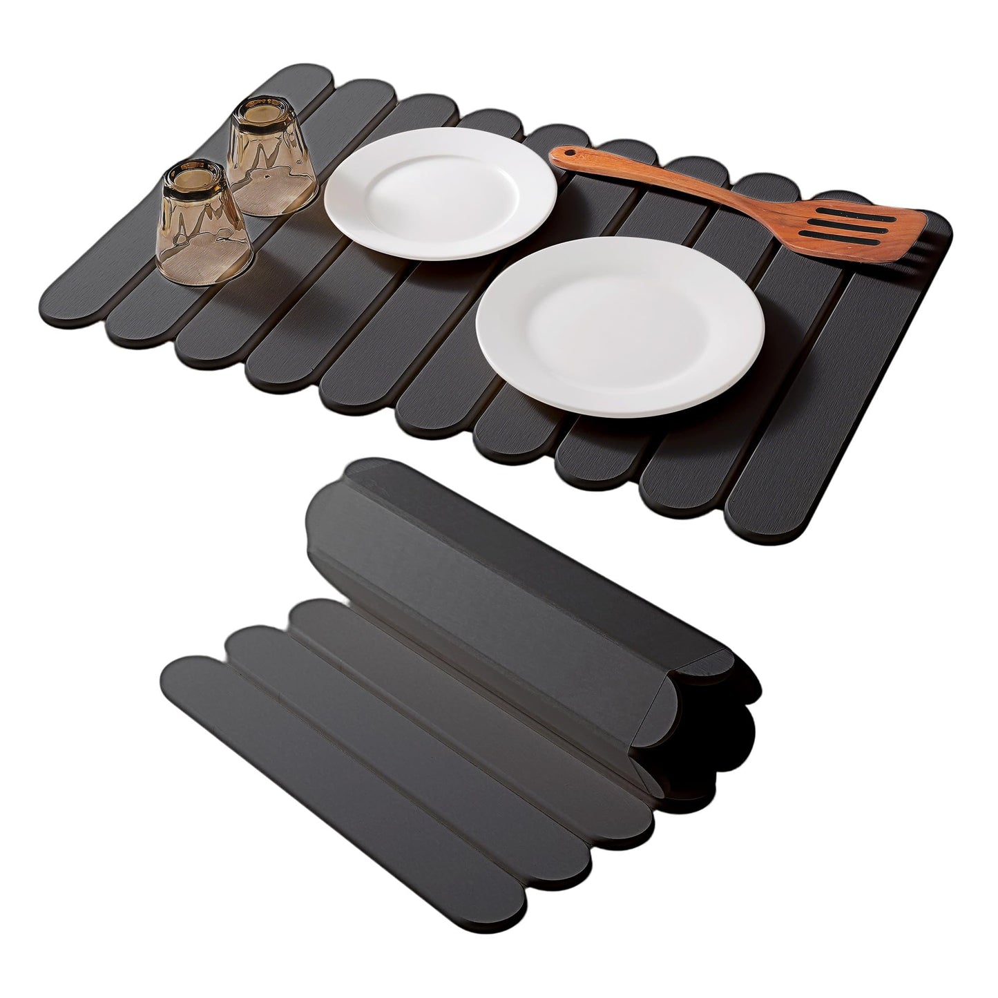 24"×16" Grey Stone Dish Drying Mats for Kitchen Counter, Large Quick Dry Collapsible Eco-Friendly Super Absorbent Diatomaceous Earth Heat-resistant Mat for Dishes Bottles Cups, Match Any Countertop