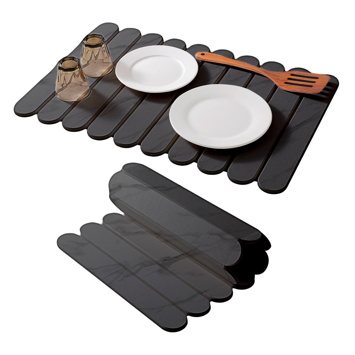 24"×16" Grey Stone Dish Drying Mats for Kitchen Counter, Large Quick Dry Collapsible Eco-Friendly Super Absorbent Diatomaceous Earth Heat-resistant Mat for Dishes Bottles Cups, Match Any Countertop